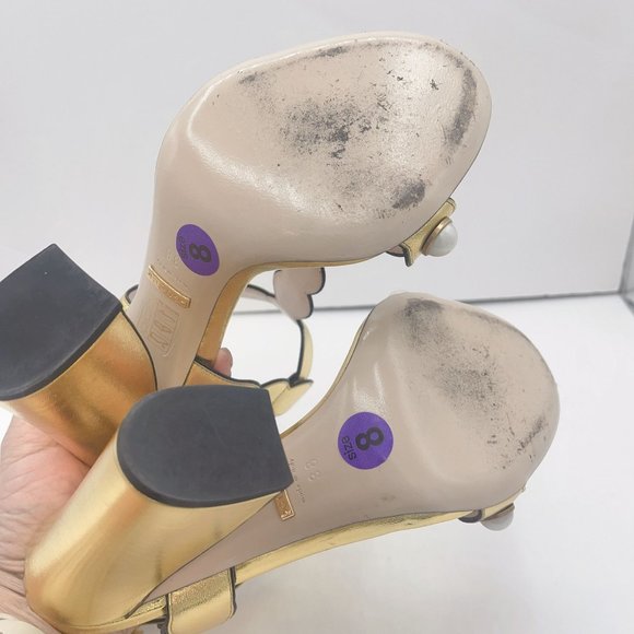 Gucci Gold Pearls Chunky Heels Sandals 8/38 - Picture 5 of 8